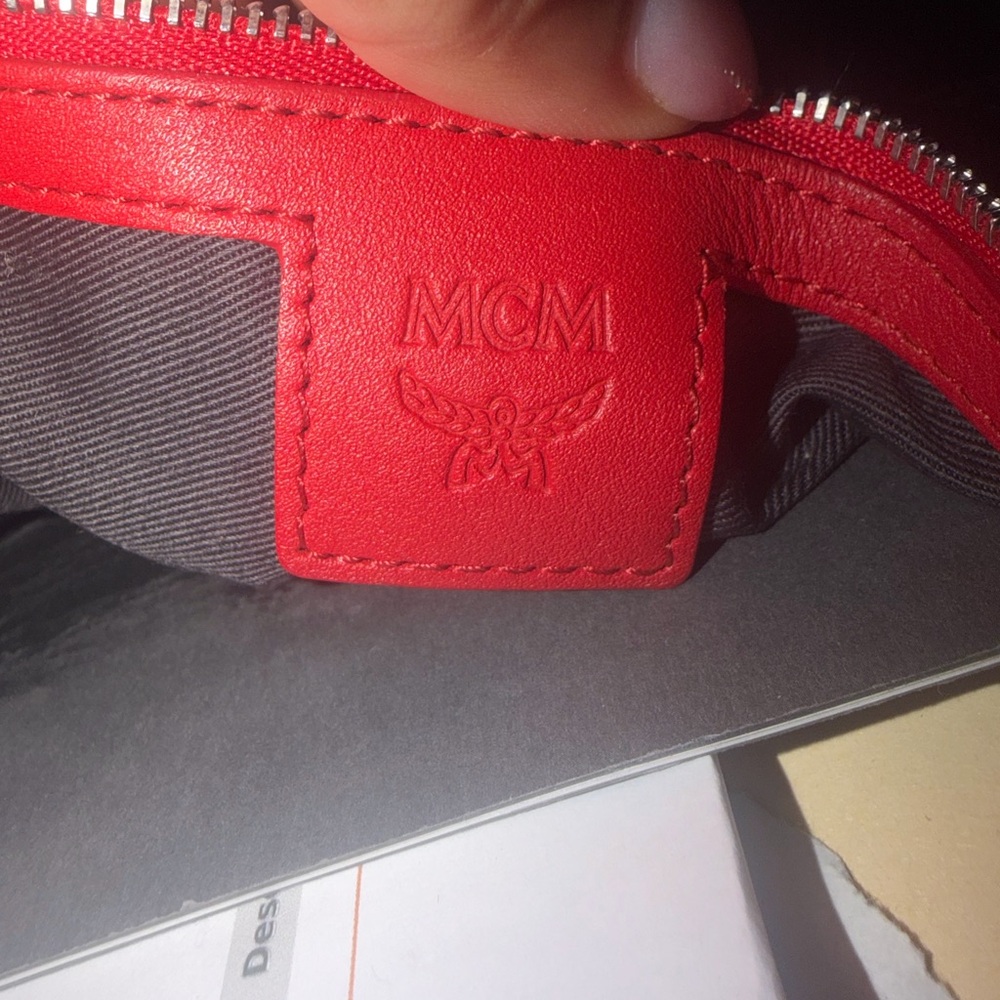 MCM Navy Visetos Canvas Tote with Red Trim and Handles - Picture 13 of 13